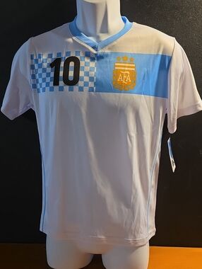MESSI Argentina Kids Soccer Jersey - White & Sky Blue with Number 10
